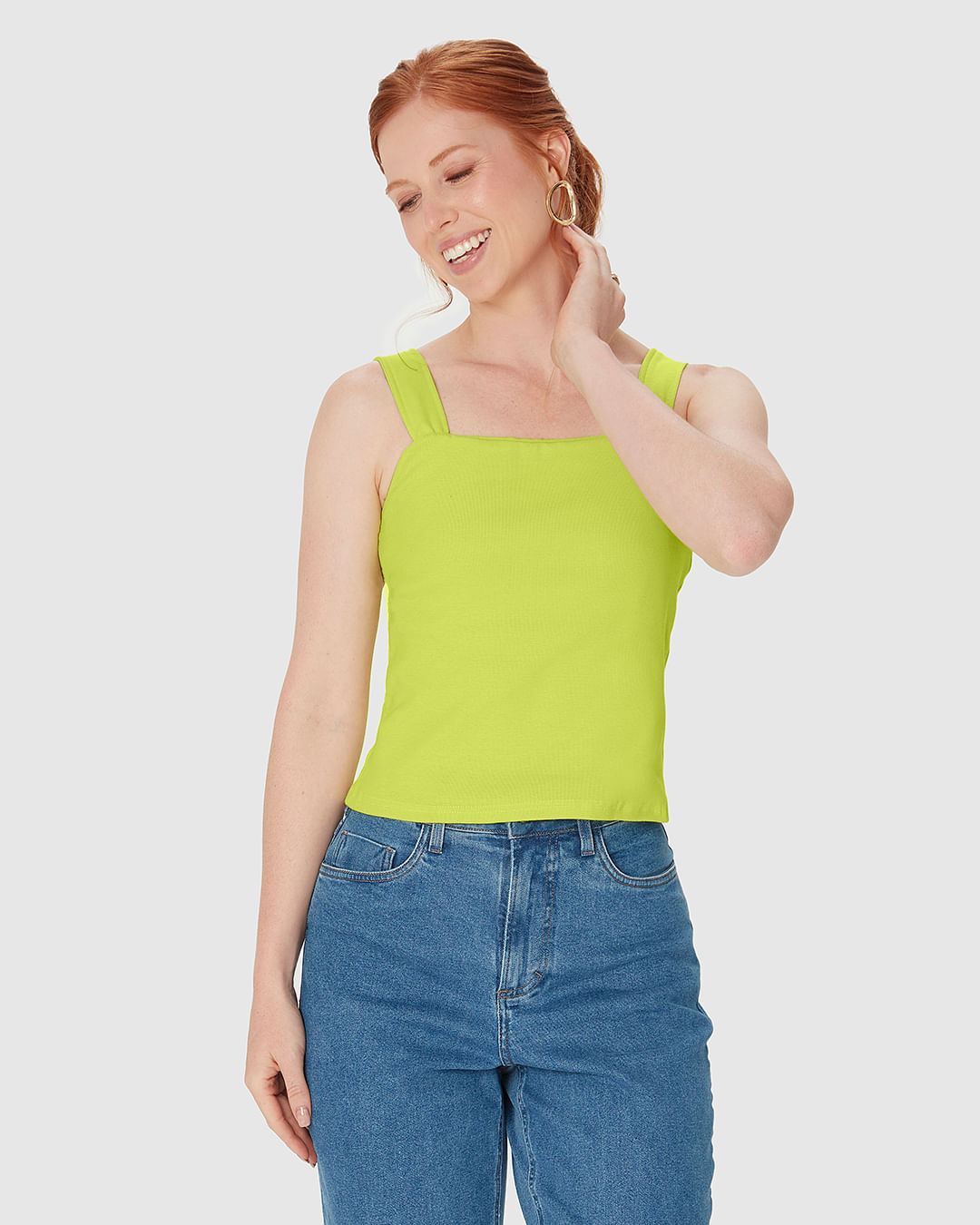 Regata Cropped Feminina Decote Quadrado Em Algodão - Imagem 21