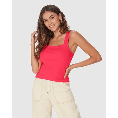 Regata Cropped Feminina Decote Quadrado Em Algodão