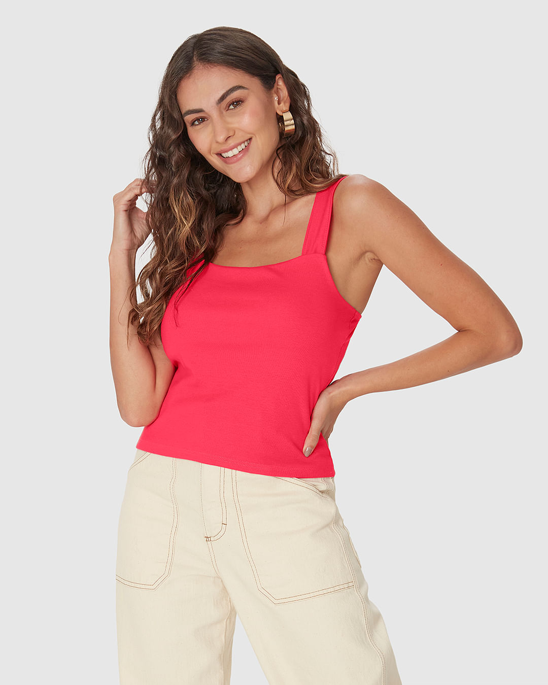 Regata Cropped Feminina Decote Quadrado Em Algodão - Imagem 6