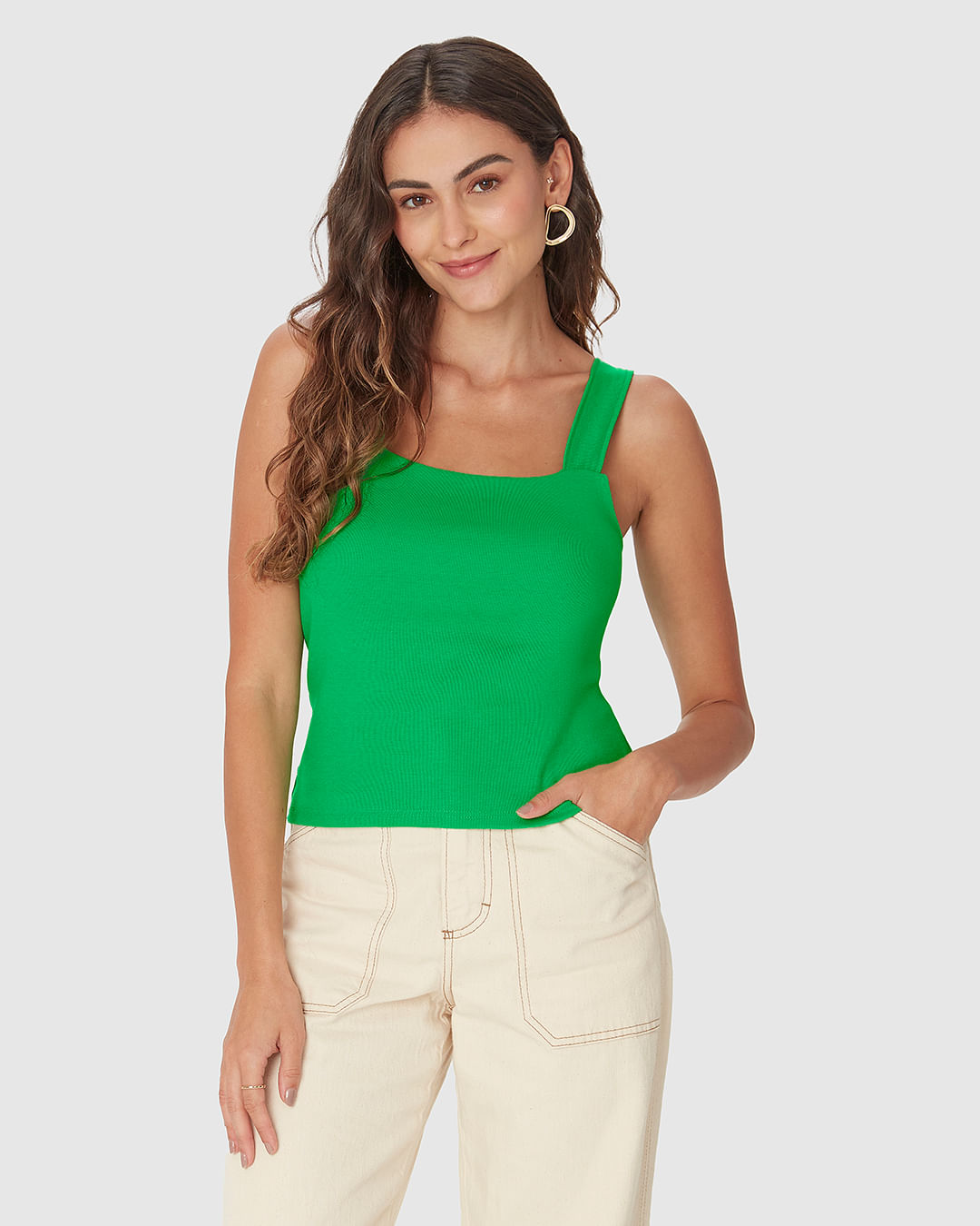 Regata Cropped Feminina Decote Quadrado Em Algodão - Imagem 6