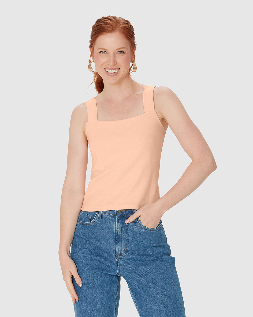 Regata Cropped Feminina Decote Quadrado Em Algodão