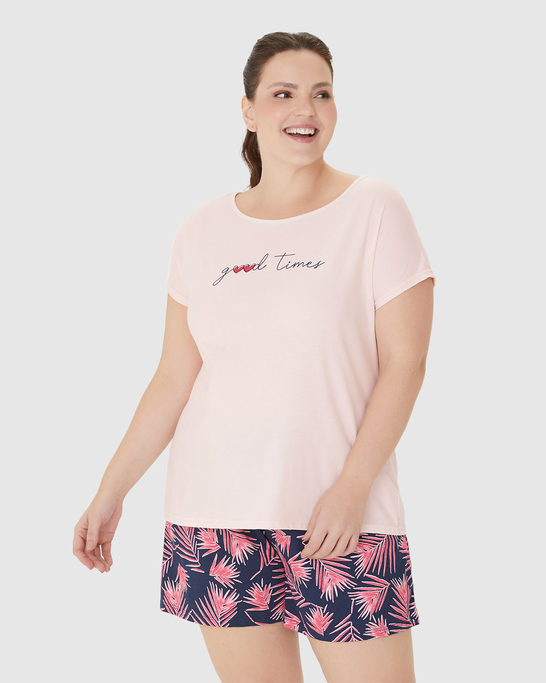 Pijama Feminino Plus Size Blusa Manga Curta E Shorts Em Algodão - Imagem 21