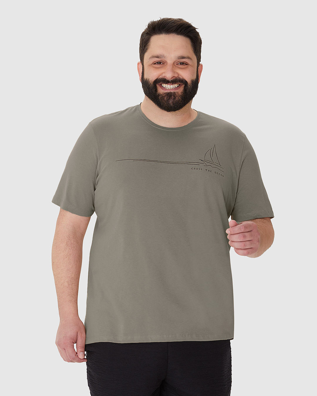 Camiseta Masculina Plus Size Decote Redondo Estampa Frontal Em Algodão