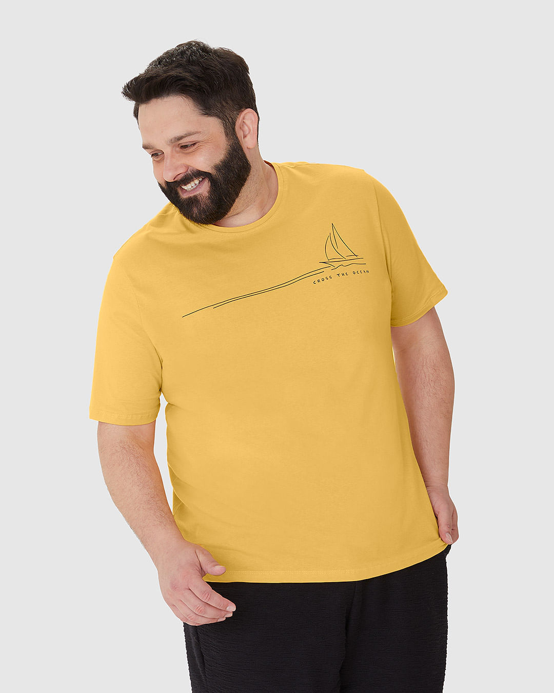 Camiseta Masculina Plus Size Decote Redondo Estampa Frontal Em Algodão - Imagem 6