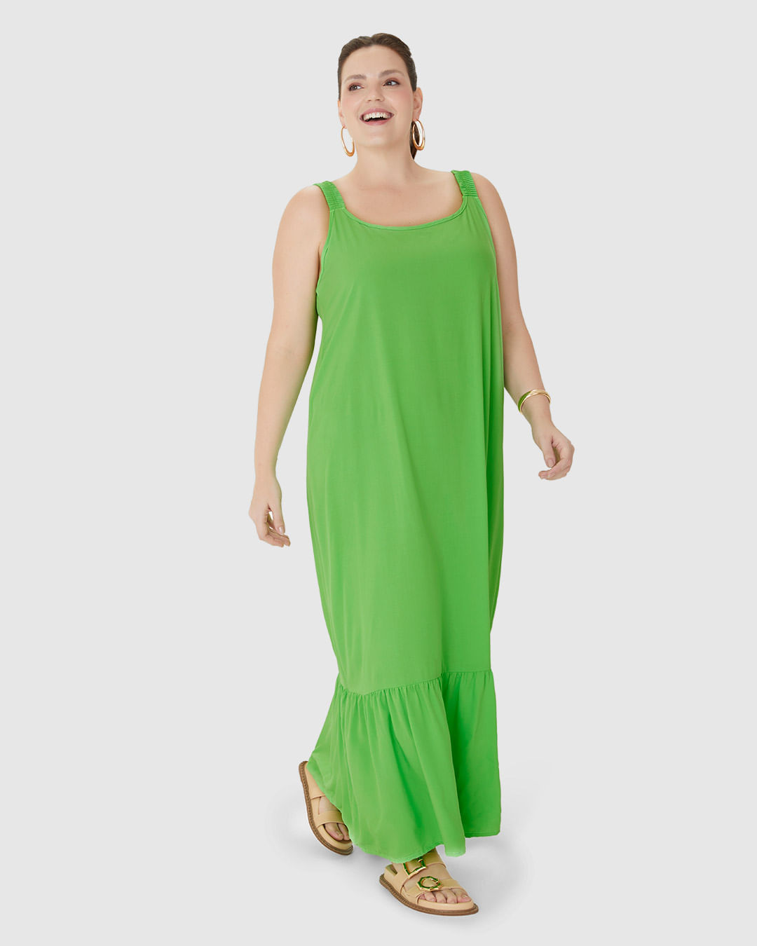 Vestido Midi Feminino Plus Size Alça Com Elástico Em Viscose - Imagem 16