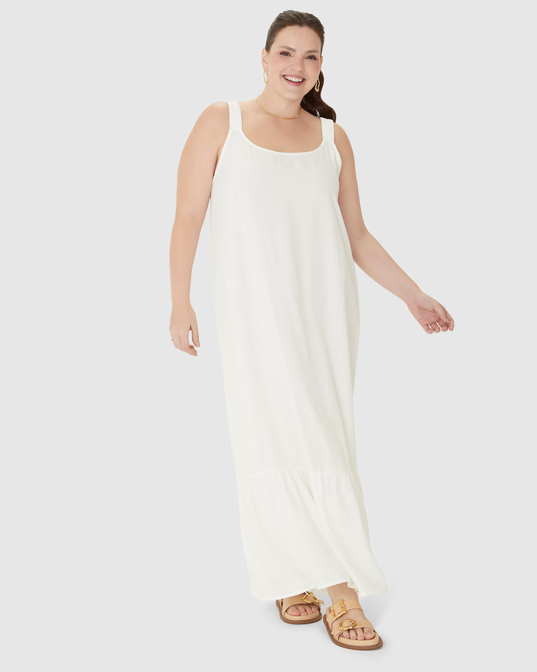 Vestido Midi Feminino Plus Size Alça Com Elástico Em Viscose