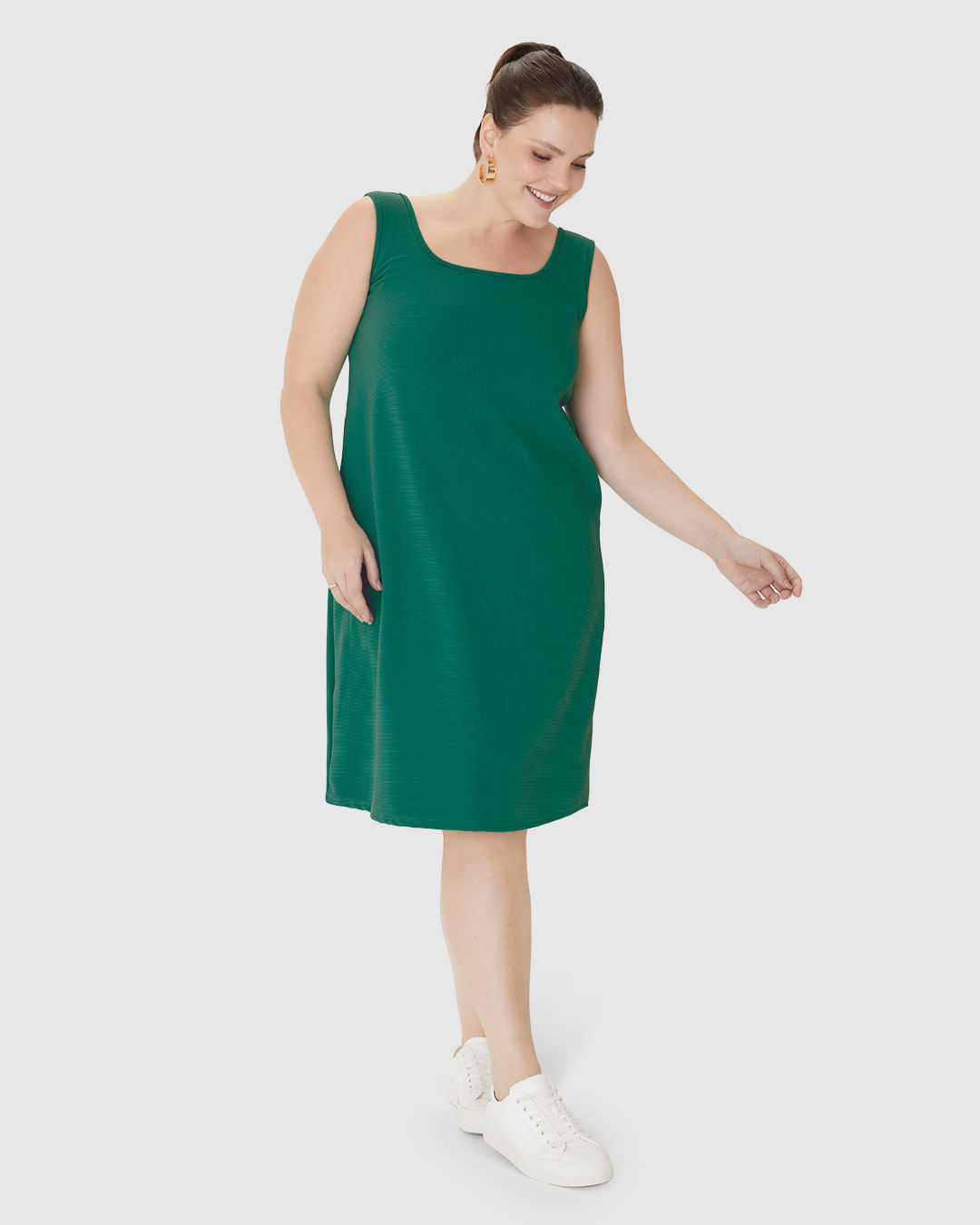 Vestido Feminino Plus Size Decote U sem Manga em Malha Canelada Gorgurinho