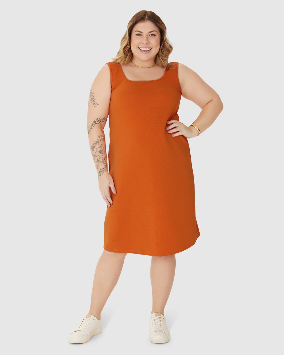 Vestido Feminino Plus Size Decote U Sem Manga Em Malha Canelada Gorgurinho - Imagem 16