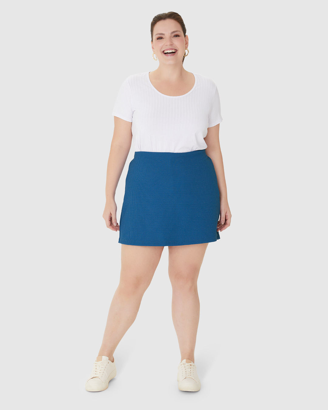 Shorts Saia Feminino Plus Size Em Malha Jacquard Lurex - Imagem 16