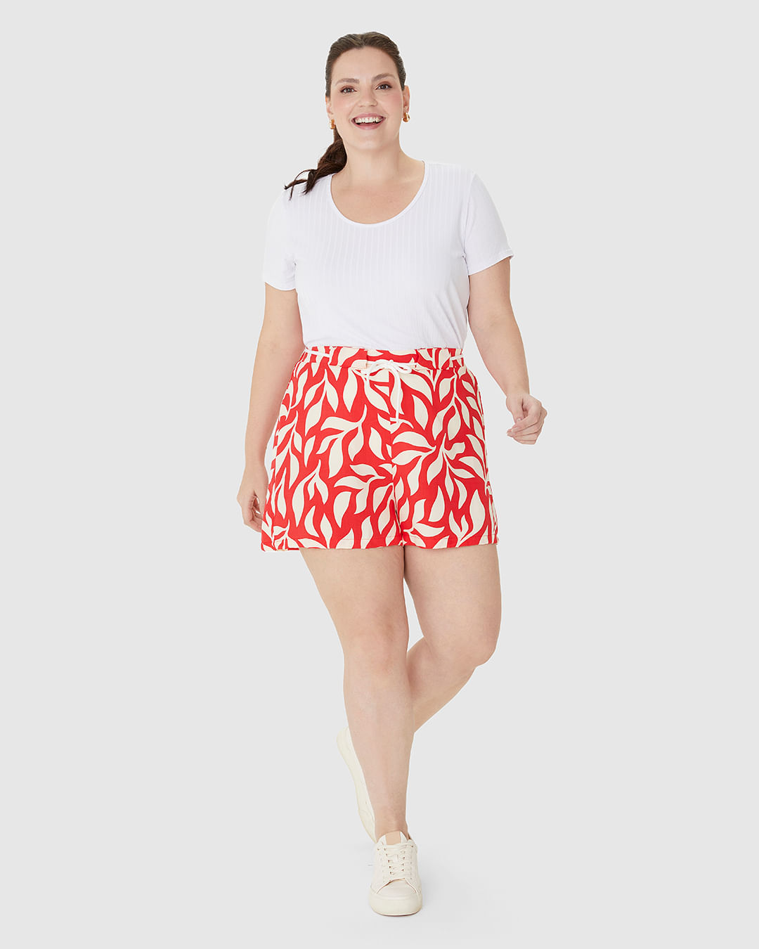 Shorts Feminino Plus Size Cadarço Frontal Estampado Em Viscose - Imagem 6