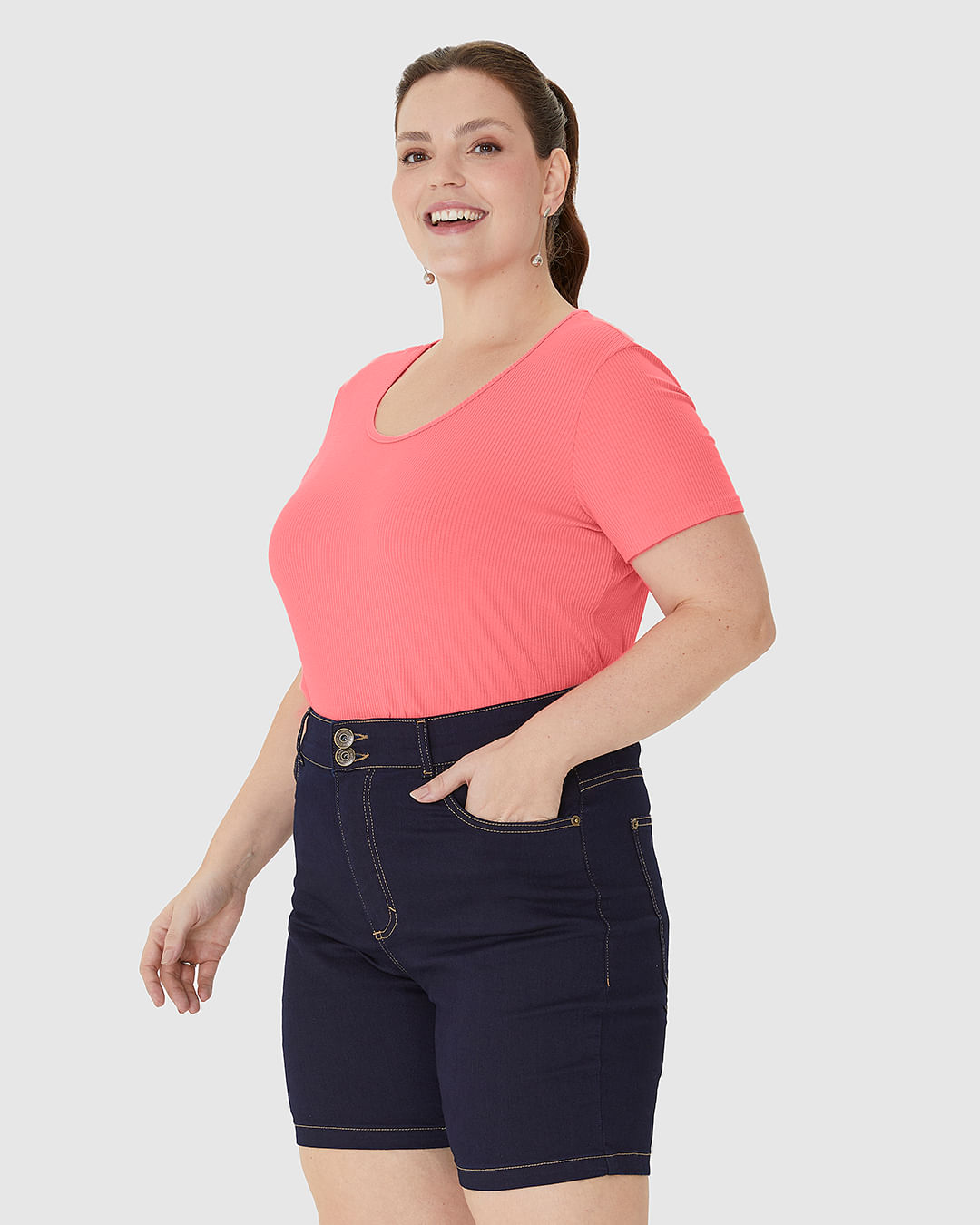 Blusa Feminina Plus Size Decote Redondo Em Malha Viscose Canelada - Imagem 21