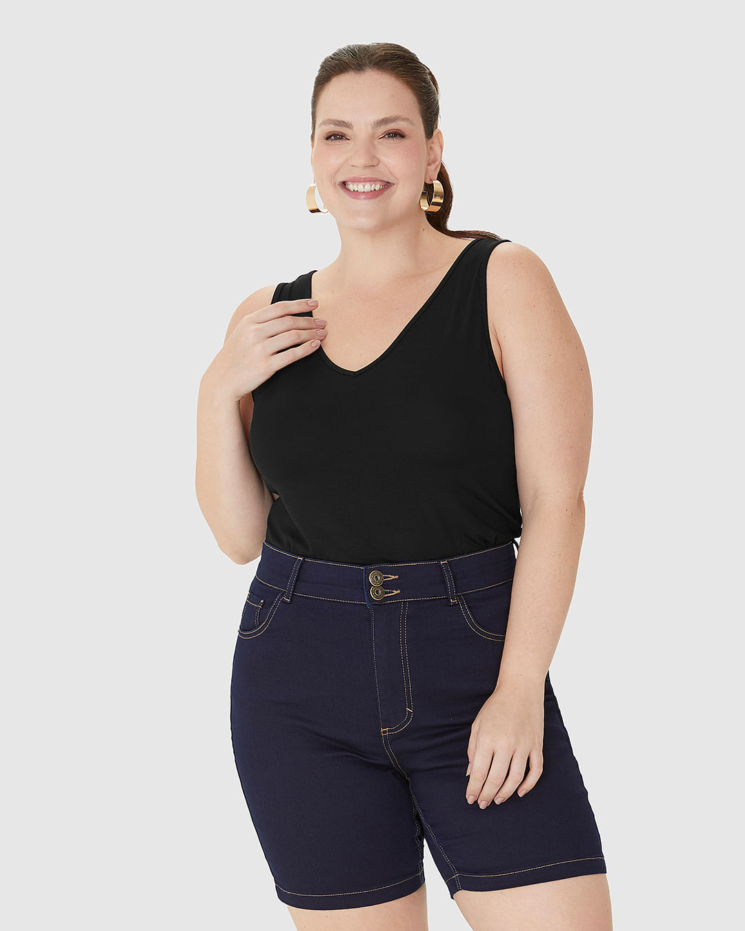 Regata Feminina Plus Size Decote V Alça Larga Em Viscose Stretch - Imagem 6