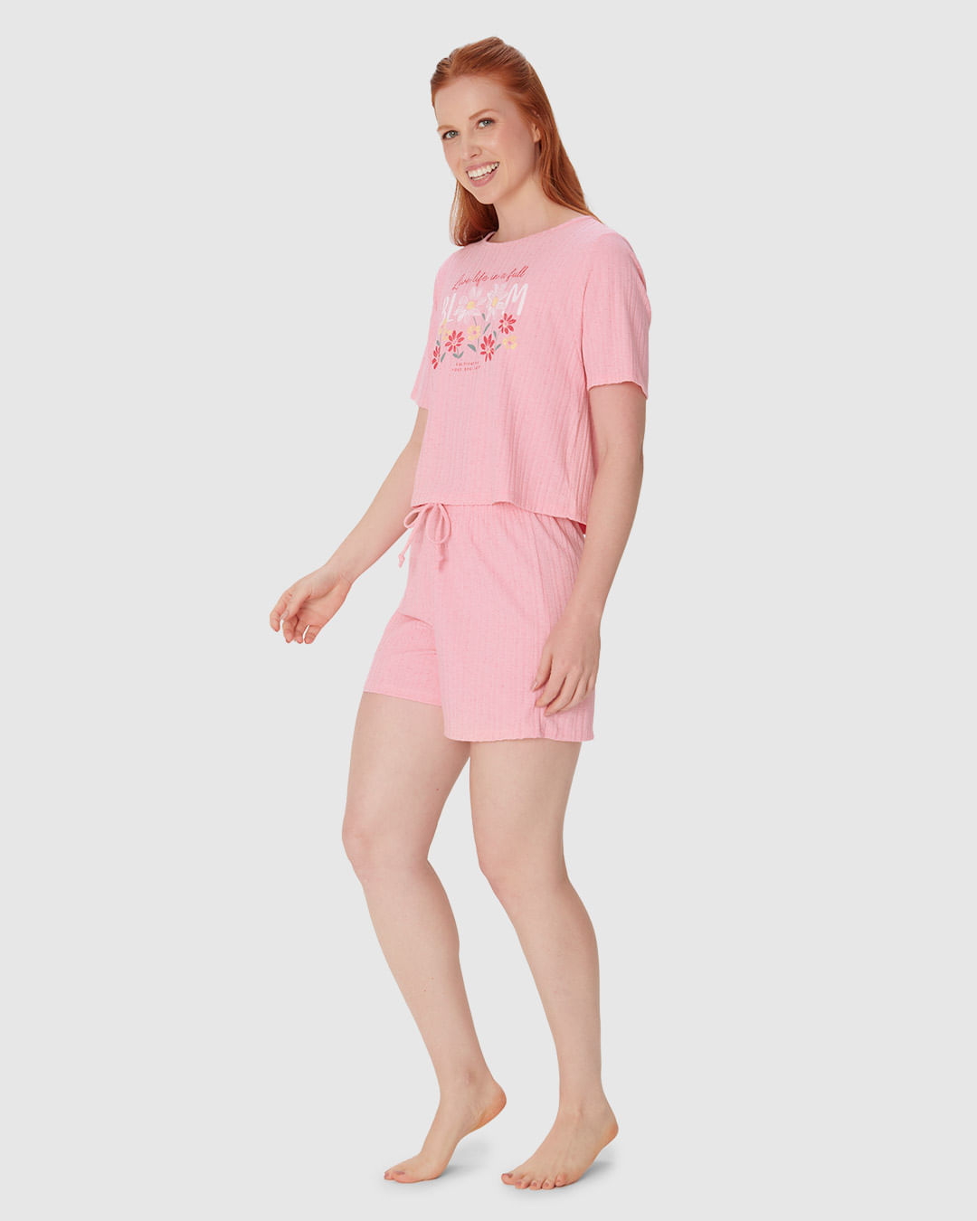Pijama Feminino Blusa Estampa Frontal Em Malha Linho Canelada - Imagem 7