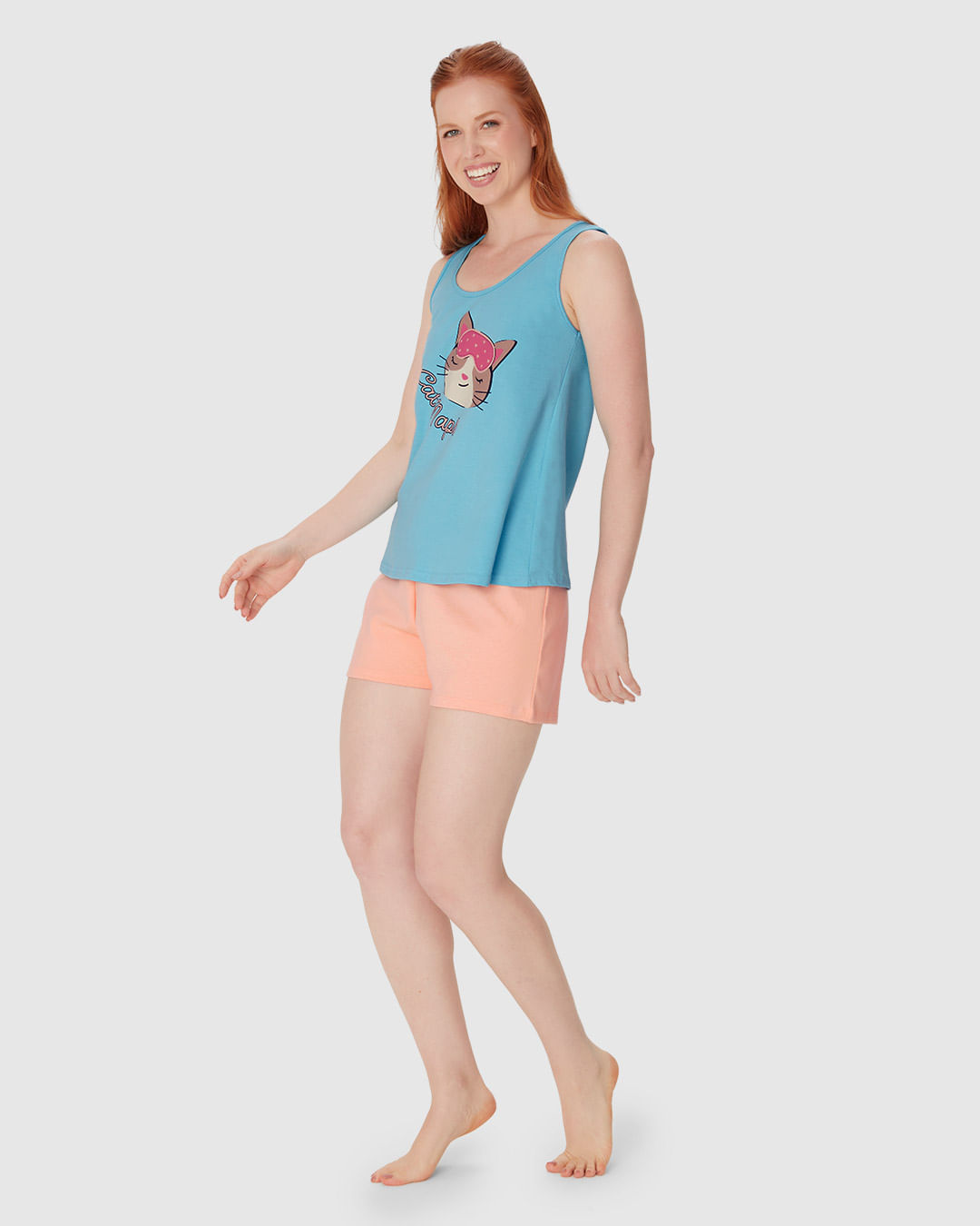 Pijama Feminino Regata Estampada E Shorts Em Algodão - Imagem 7