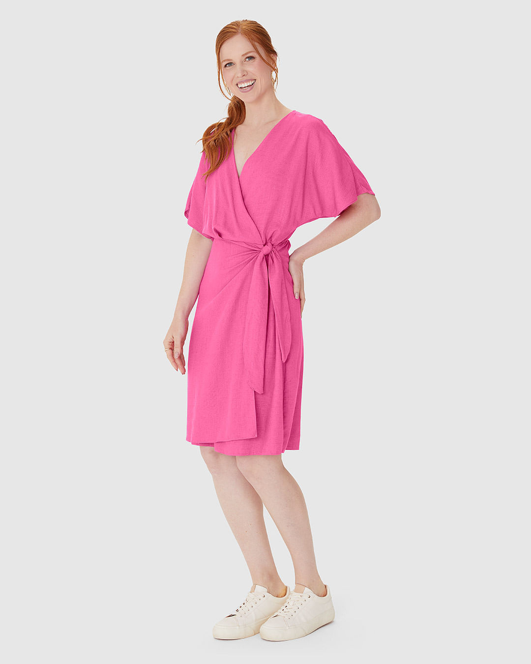 Vestido Feminino Transpassado Decote V Em Viscolinho - Imagem 2