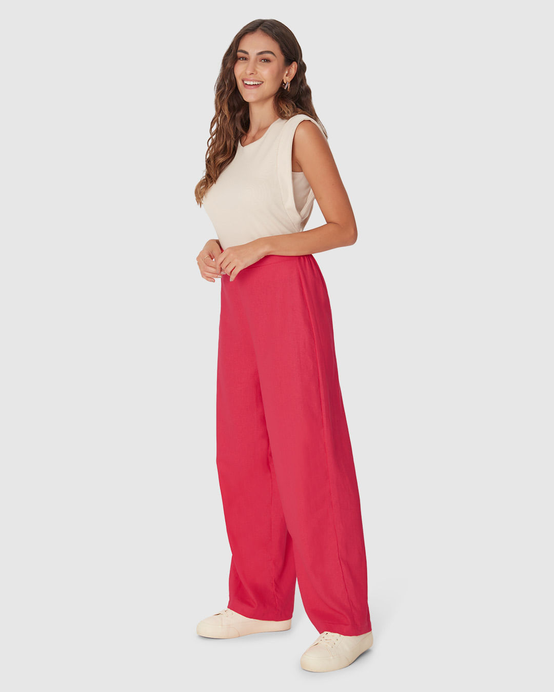 Calça Reta Feminina Cintura Alta Em Viscolinho - Imagem 22