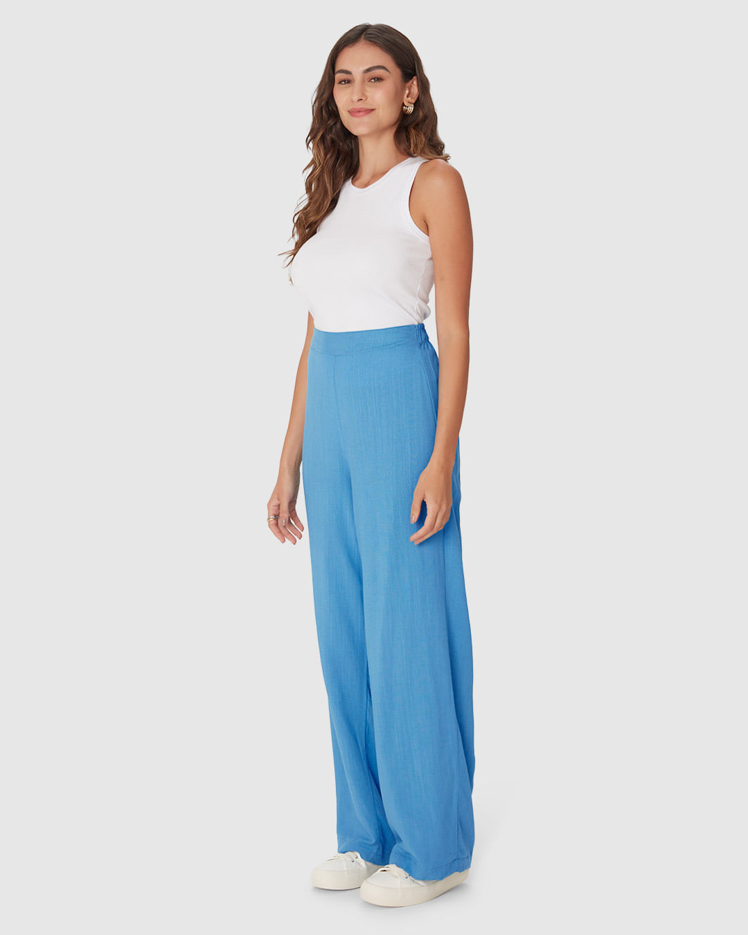 Calça Reta Feminina Cintura Alta Em Viscolinho - Imagem 12