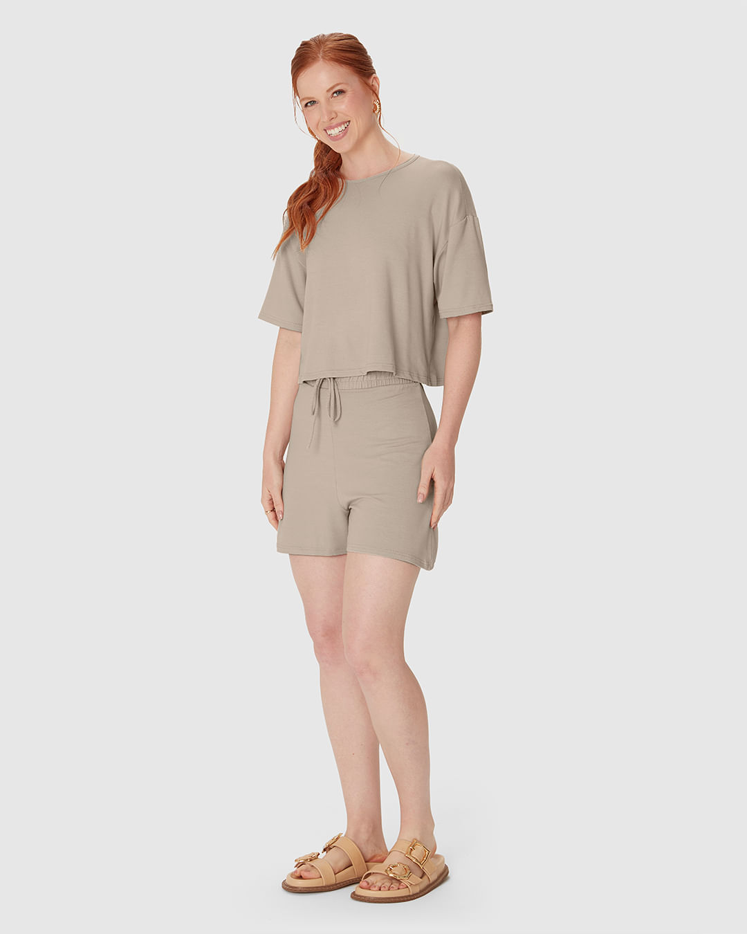 Shorts Feminino Amplo Cós Elástico Em Malha Tweed - Imagem 17