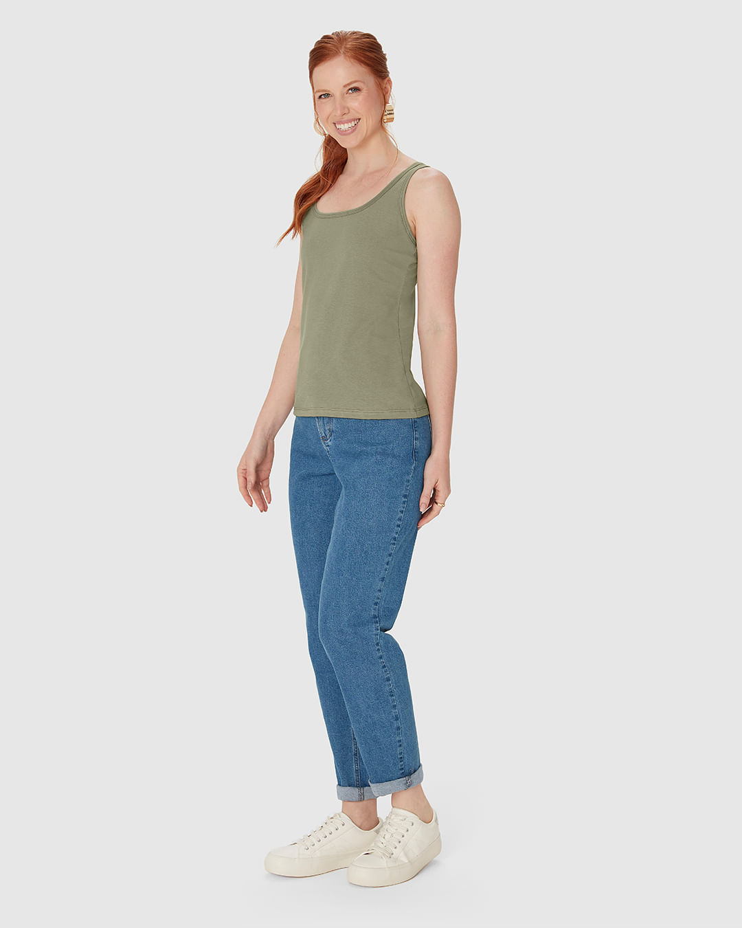 Regata Básica Feminina Decote U Em Malha Algodão Pima - Imagem 17