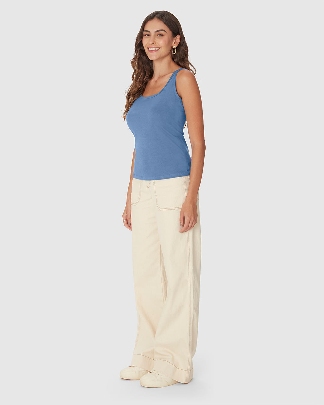 Regata Básica Feminina Decote U Em Malha Algodão Pima - Imagem 2