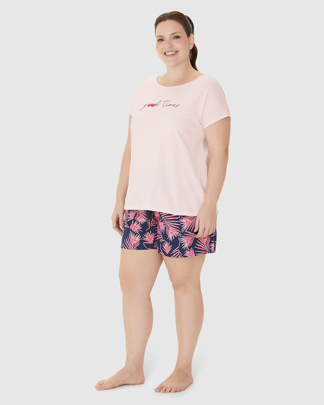 Pijama Feminino Plus Size Blusa Manga Curta E Shorts Em Algodão - Imagem 7