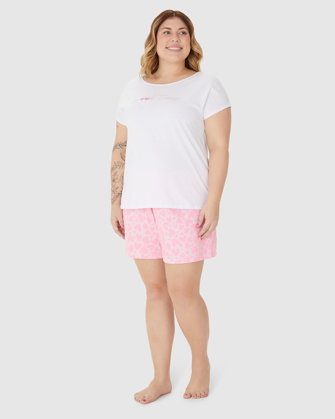 Pijama Feminino Plus Size Blusa Manga Curta E Shorts Em Algodão - Imagem 7