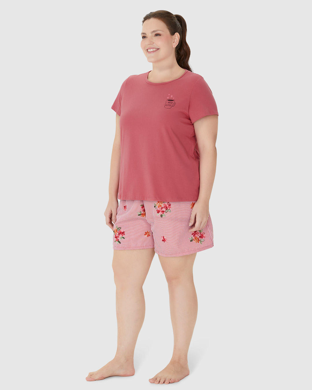 Pijama Feminino Plus Size Blusa Manga Curta Em Algodão - Imagem 7