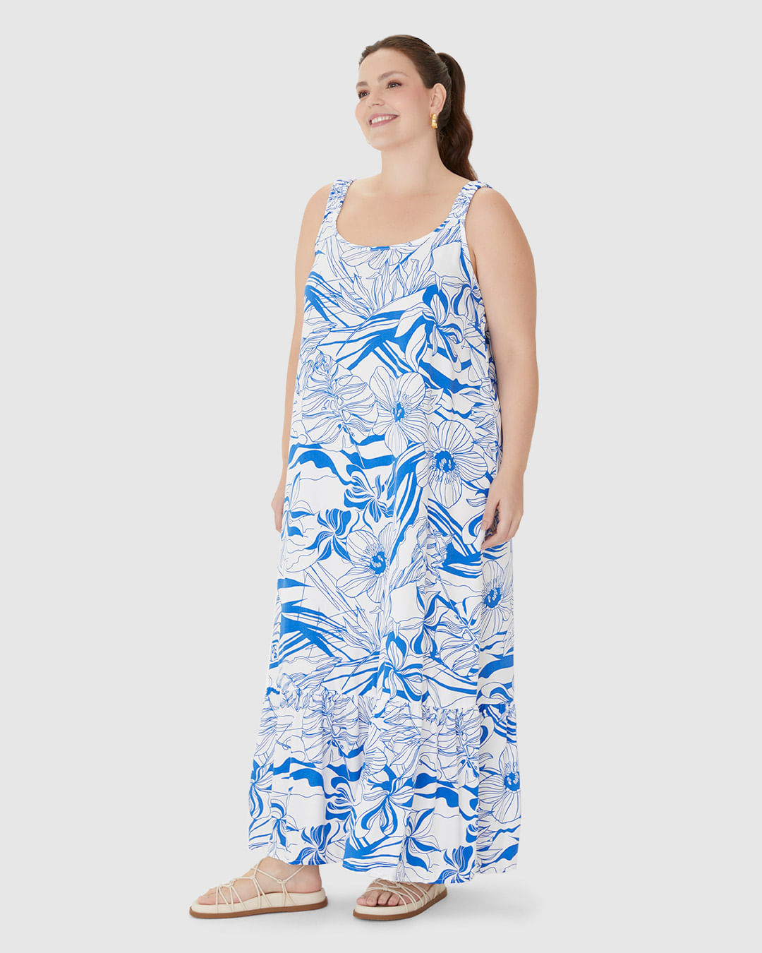 Vestido Midi Feminino Plus Size Alça Com Elástico Em Viscose - Imagem 17