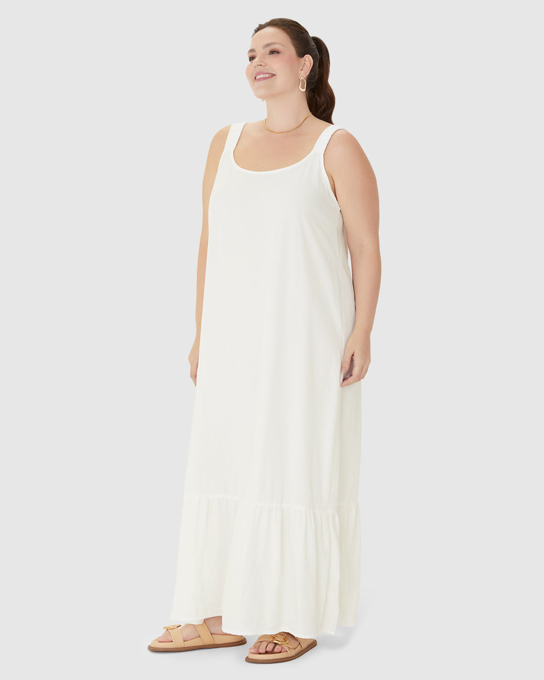 Vestido Midi Feminino Plus Size Alça Com Elástico Em Viscose - Imagem 22