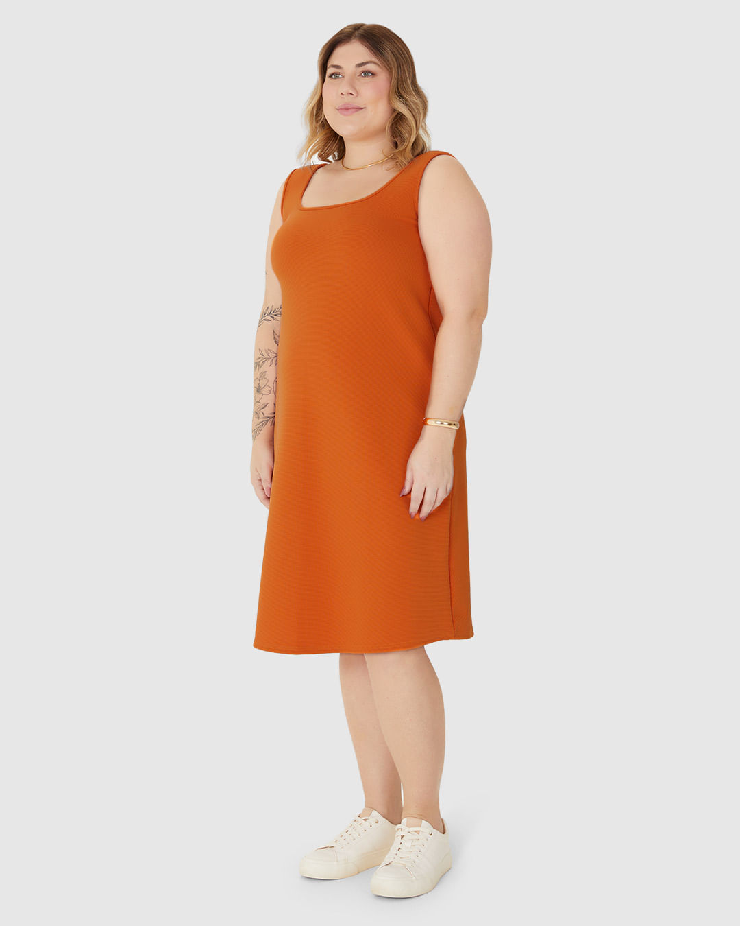 Vestido Feminino Plus Size Decote U Sem Manga Em Malha Canelada Gorgurinho - Imagem 22