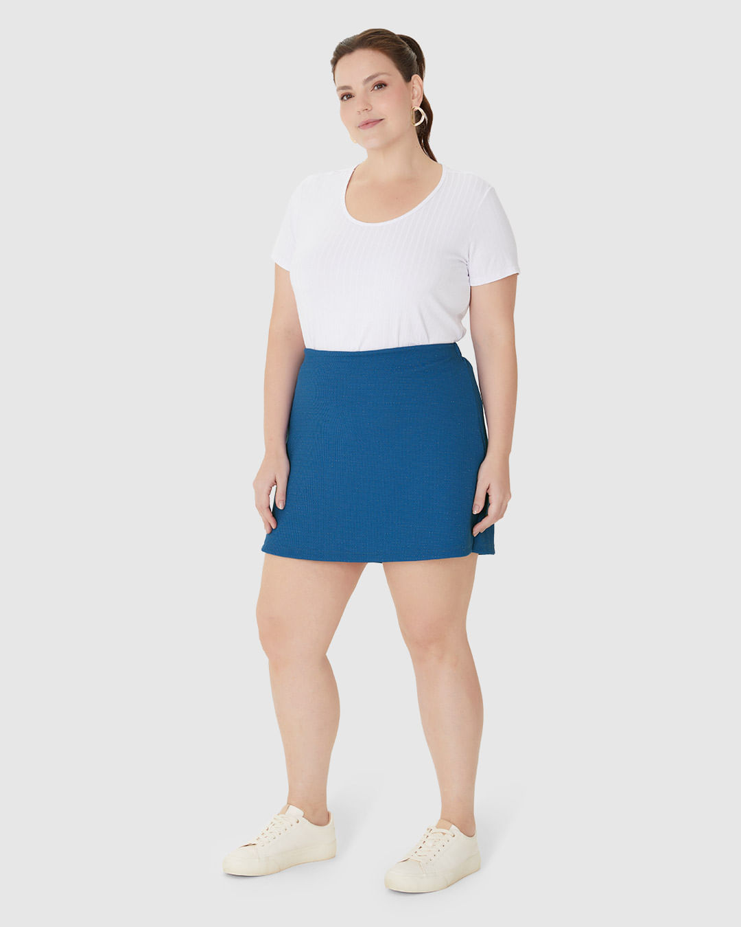 Shorts Saia Feminino Plus Size Em Malha Jacquard Lurex - Imagem 7