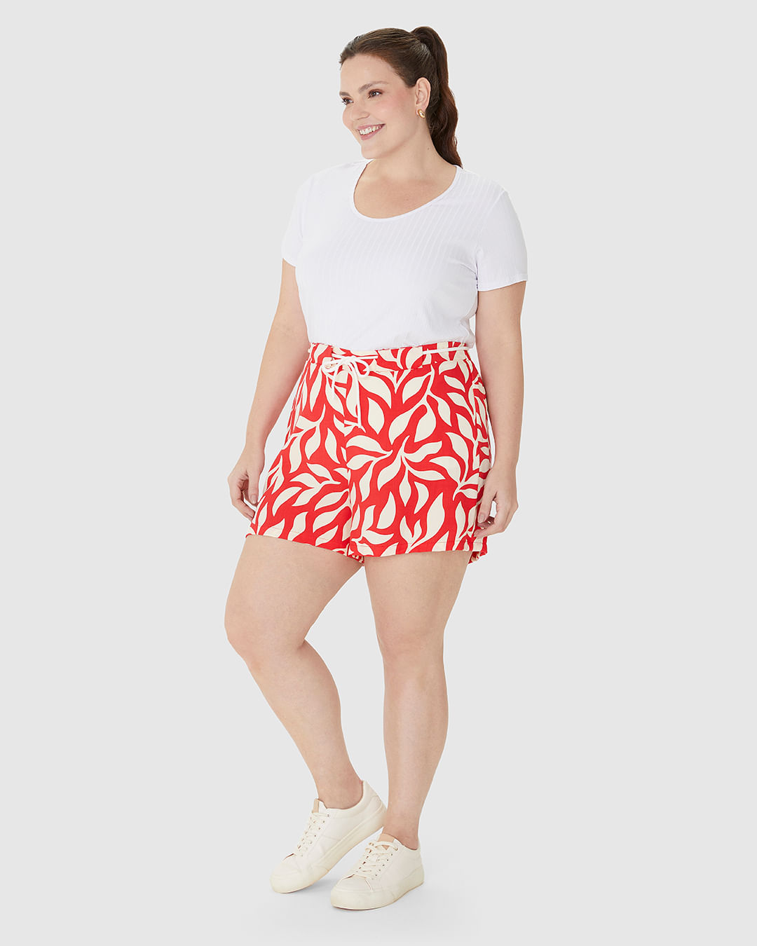 Shorts Feminino Plus Size Cadarço Frontal Estampado Em Viscose - Imagem 7