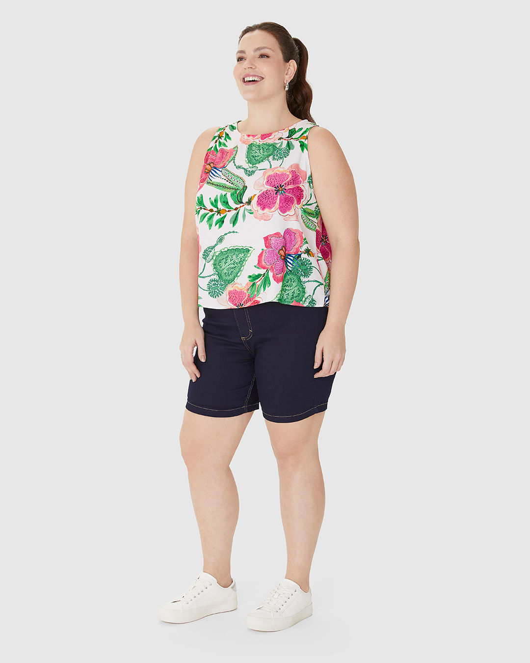 Regata Cropped Feminina Plus Size Estampada Em Viscose - Imagem 22