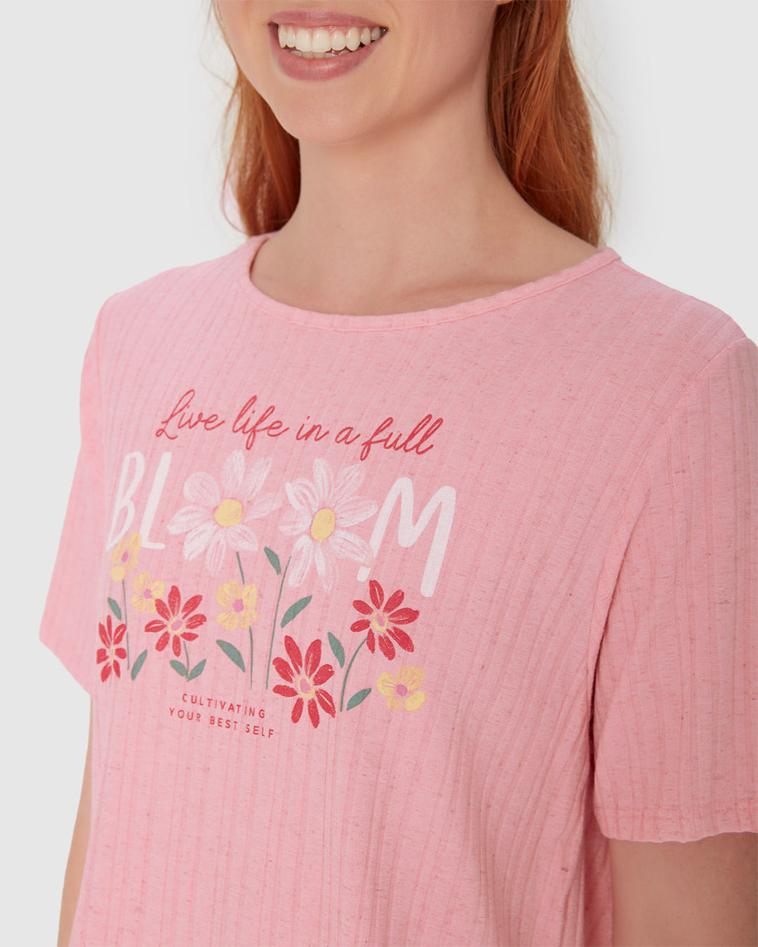 Pijama Feminino Blusa Estampa Frontal Em Malha Linho Canelada - Imagem 18