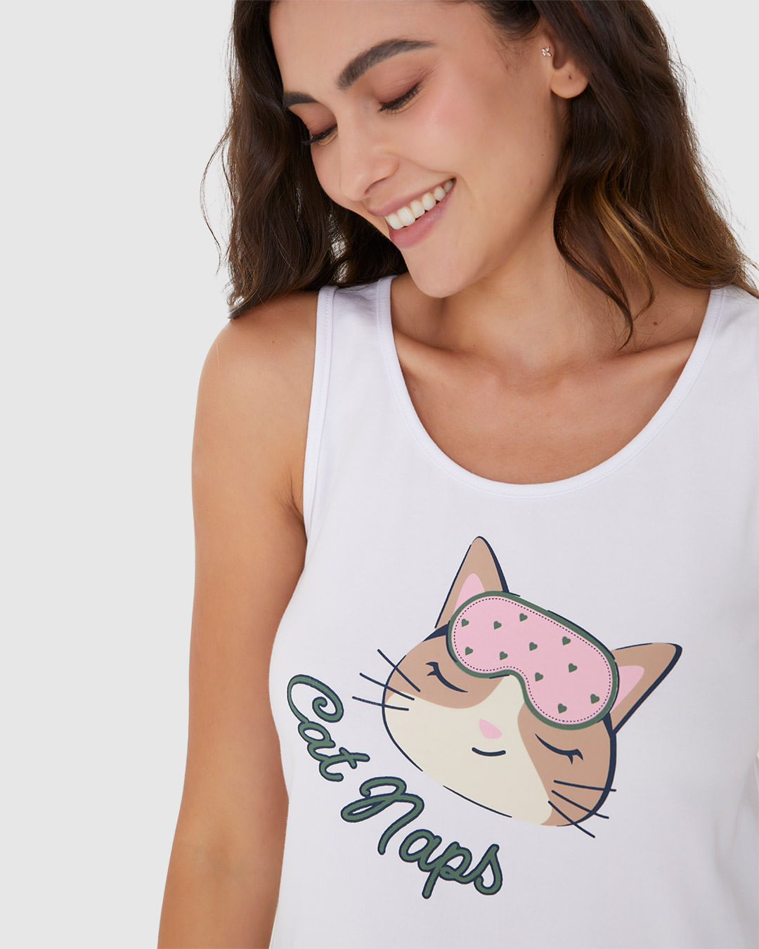 Pijama Feminino Regata Estampada E Shorts Em Algodão - Imagem 3