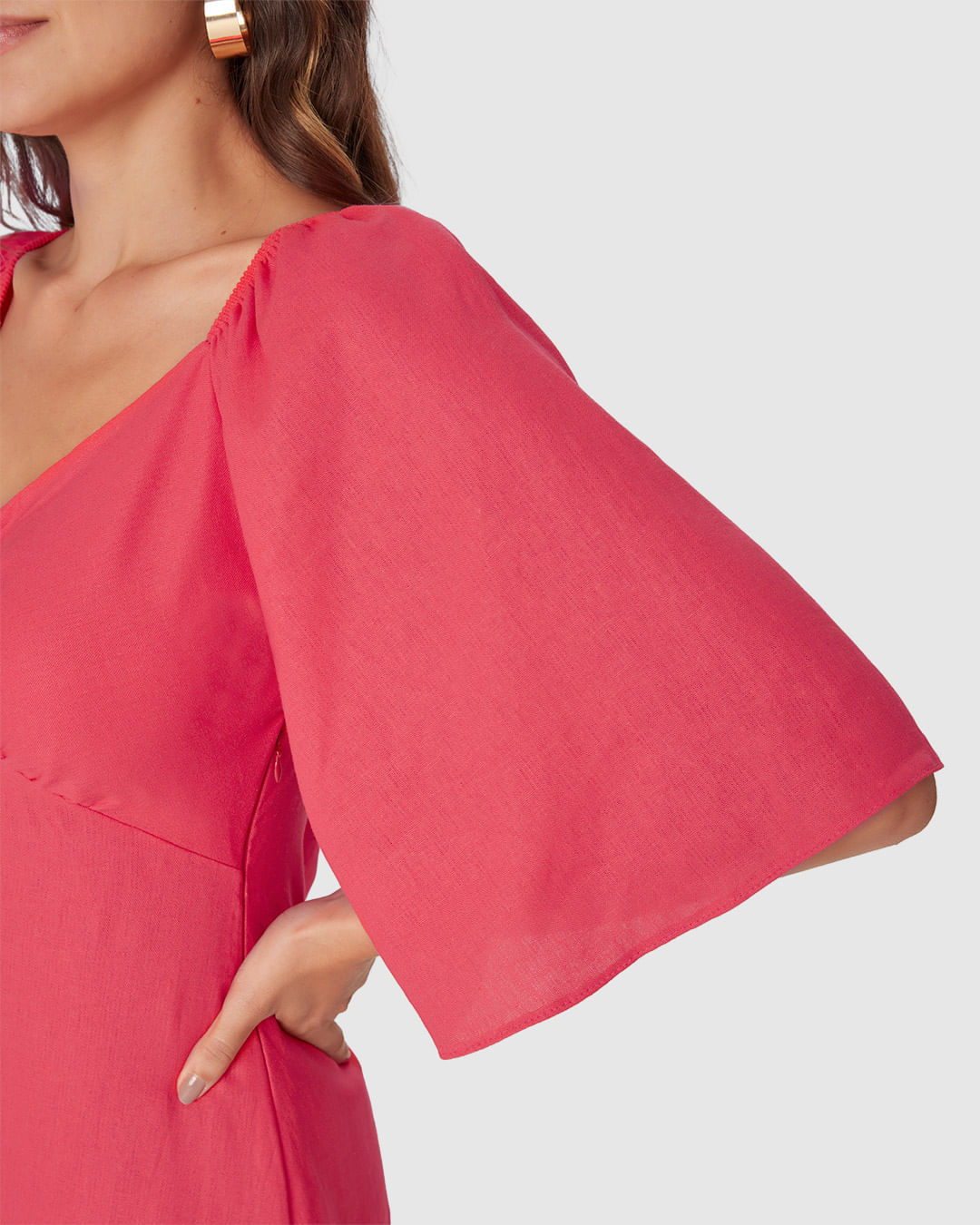 Vestido Feminino Evasê Decote V Manga Curta Em Viscolinho - Imagem 23