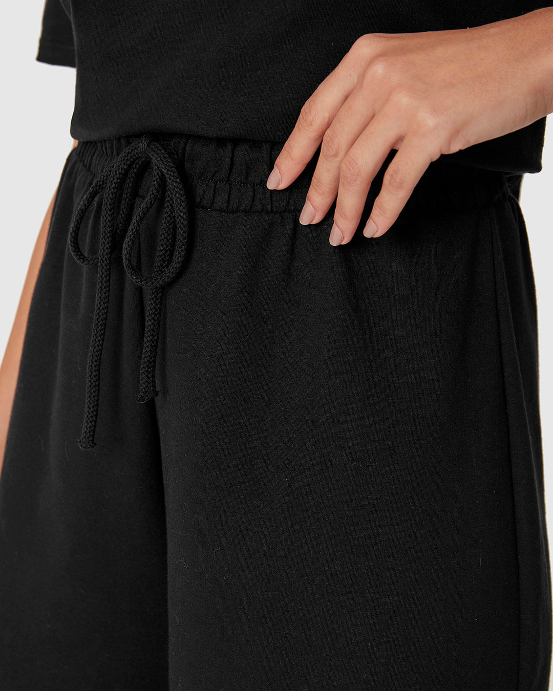 Shorts Feminino Amplo Cós Elástico Em Malha Tweed - Imagem 3