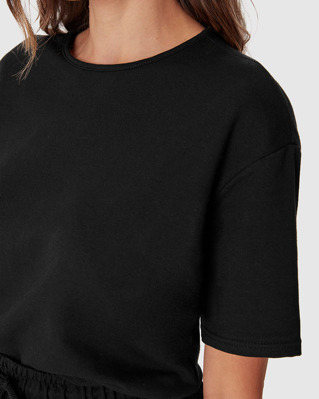 Blusa Ampla Feminina Manga Curta Em Malha Tweed E Moletinho - Imagem 8