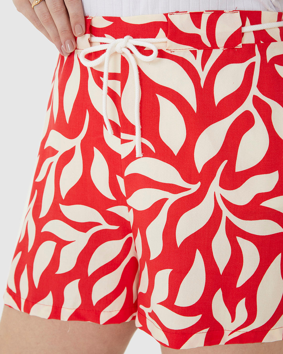 Shorts Feminino Plus Size Cadarço Frontal Estampado Em Viscose - Imagem 8