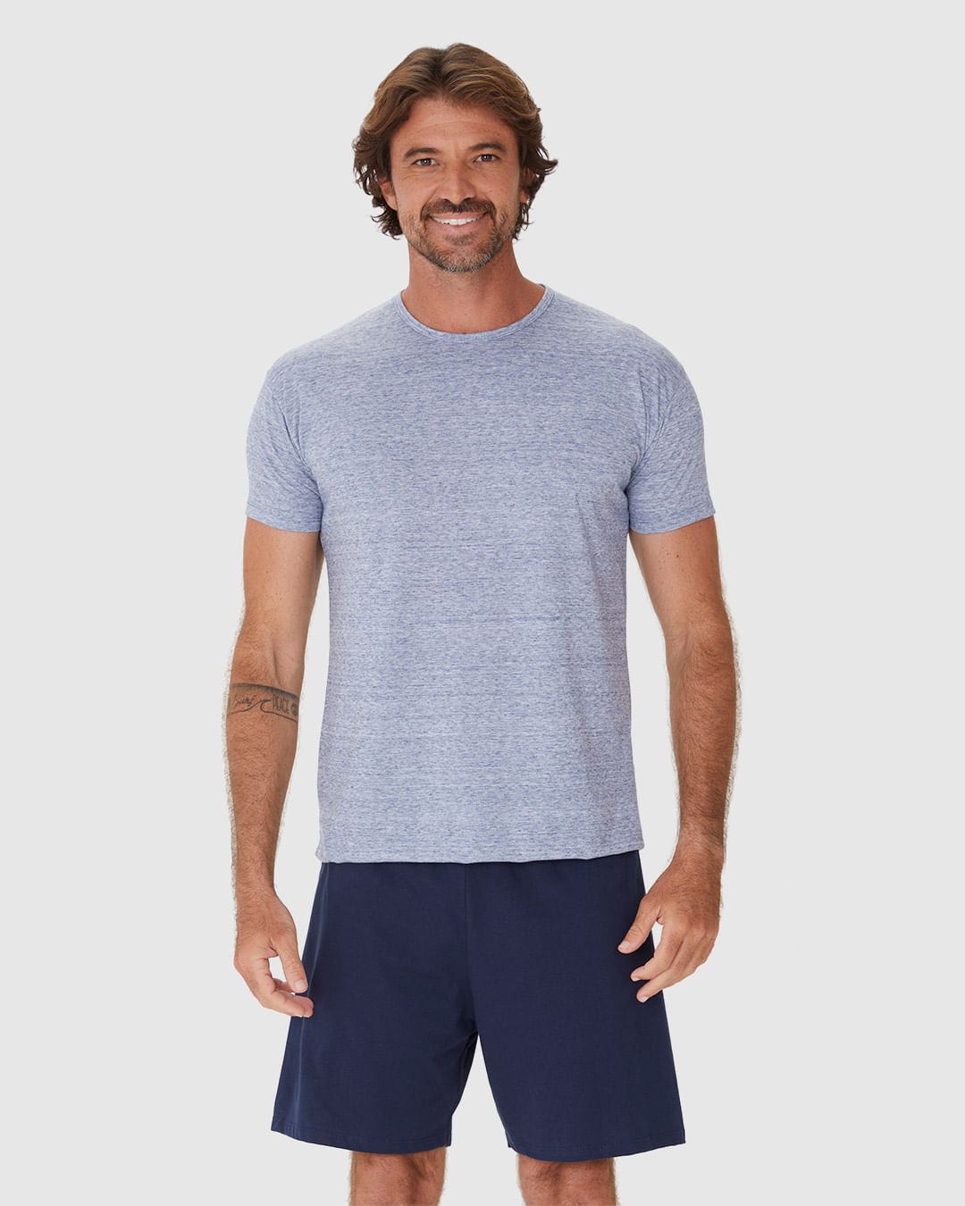 Pijama Masculino Camiseta Gola Redonda Manga Curta Em Algodão - Imagem 19