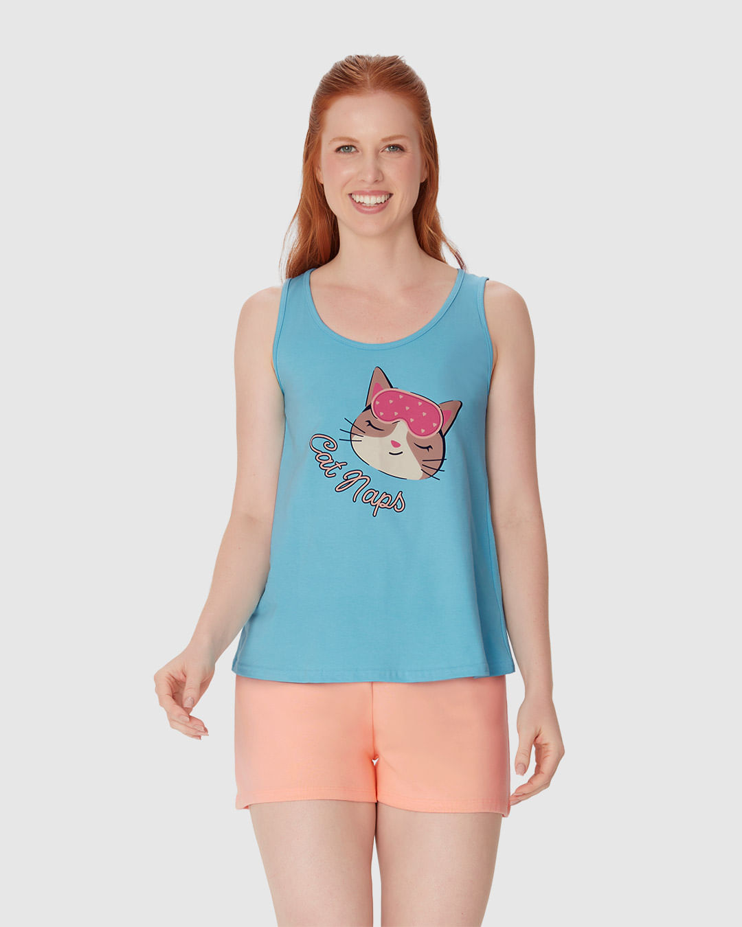 Pijama Feminino Regata Estampada E Shorts Em Algodão - Imagem 4