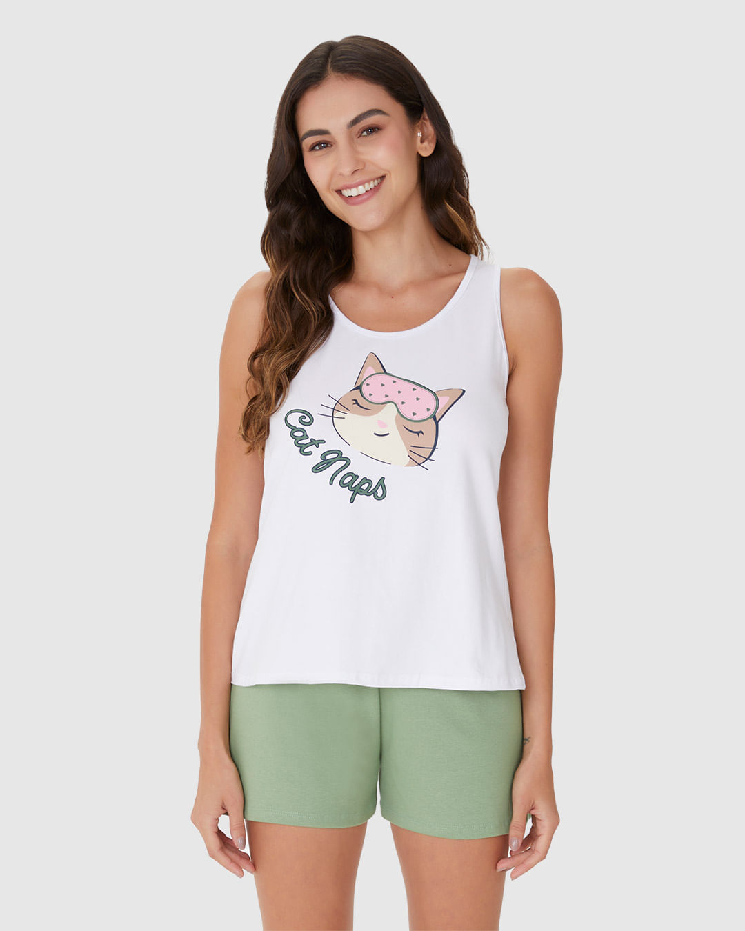 Pijama Feminino Regata Estampada E Shorts Em Algodão - Imagem 24