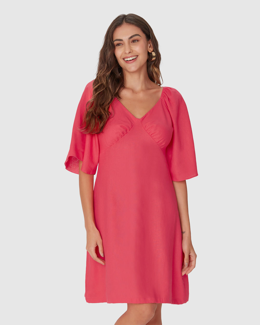 Vestido Feminino Evasê Decote V Manga Curta Em Viscolinho - Imagem 24