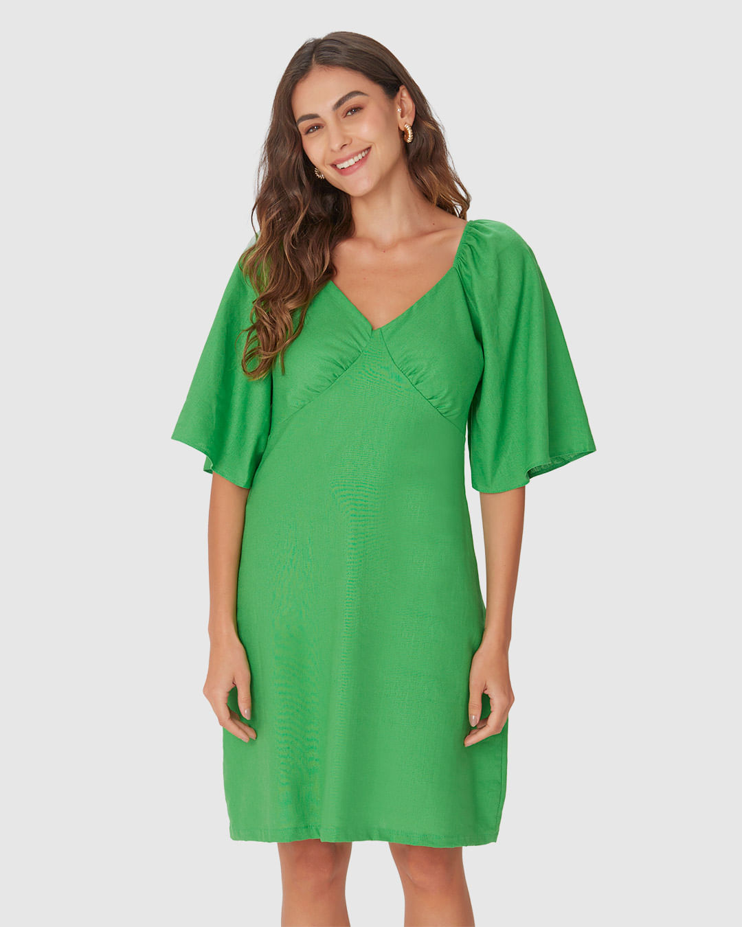Vestido Feminino Evasê Decote V Manga Curta Em Viscolinho - Imagem 14