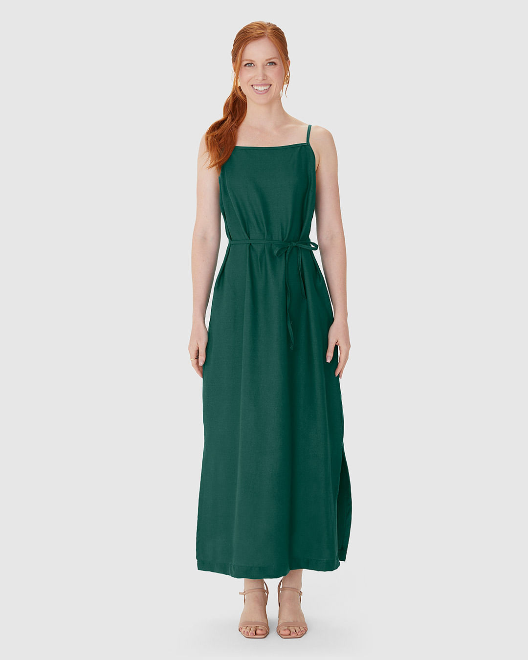 Vestido Midi Feminino Decote Reto E Fenda Lateral Em Viscolinho - Imagem 19