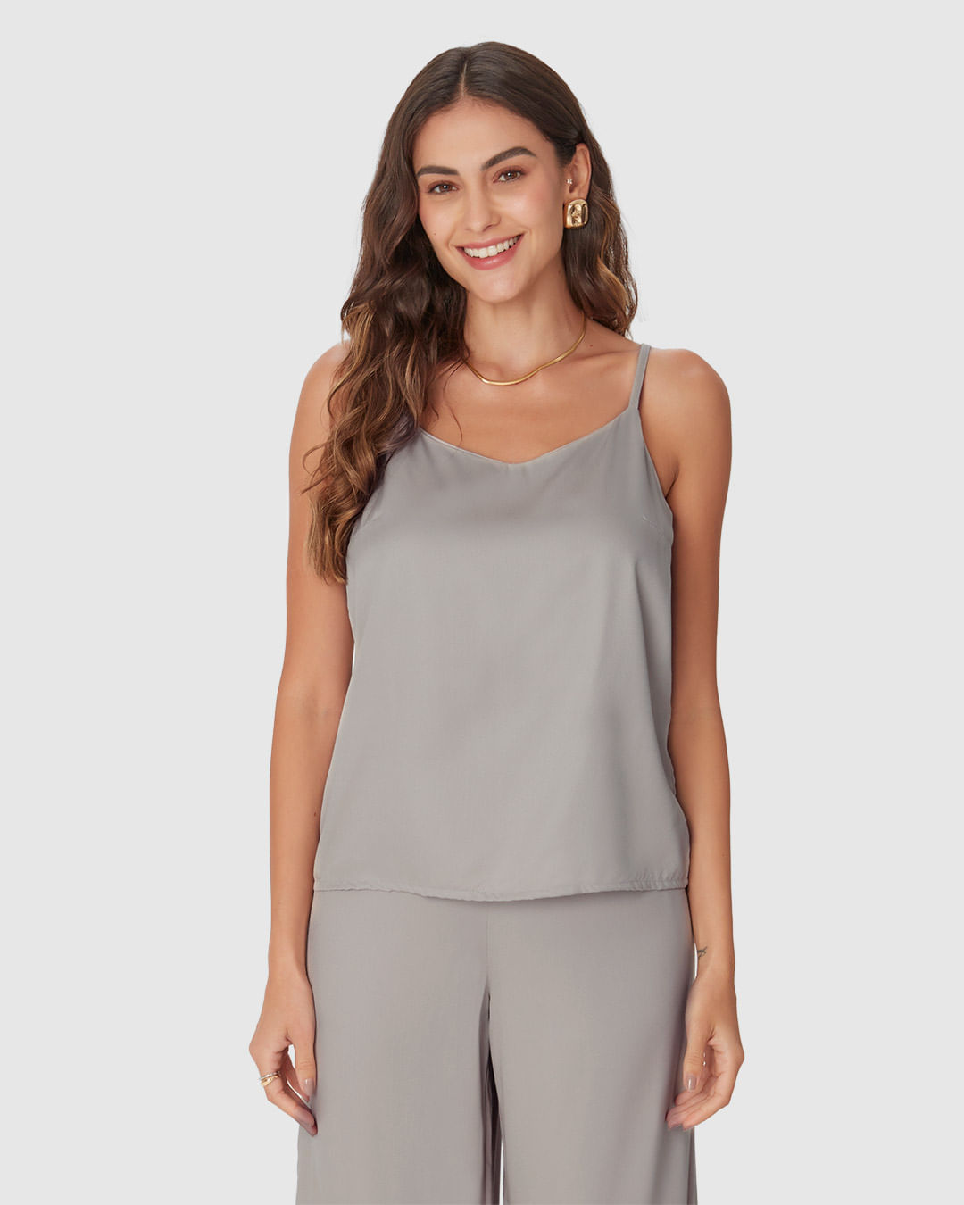 Regata Feminina Decote V Alça Fina Em Viscose - Imagem 14