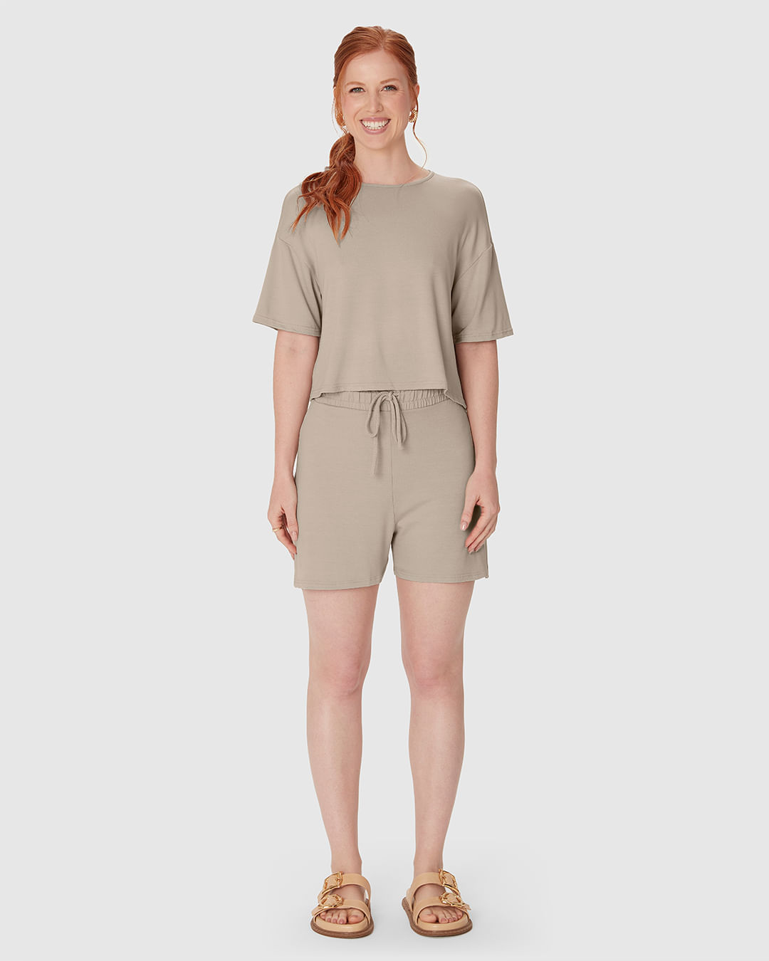 Shorts Feminino Amplo Cós Elástico Em Malha Tweed - Imagem 4