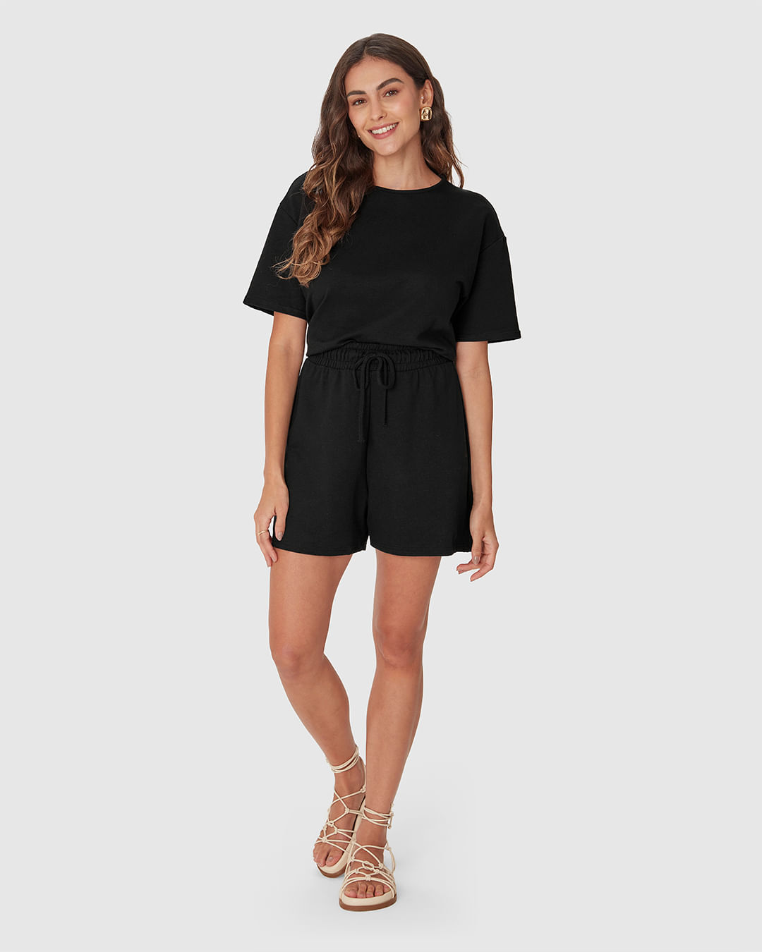 Shorts Feminino Amplo Cós Elástico Em Malha Tweed - Imagem 14