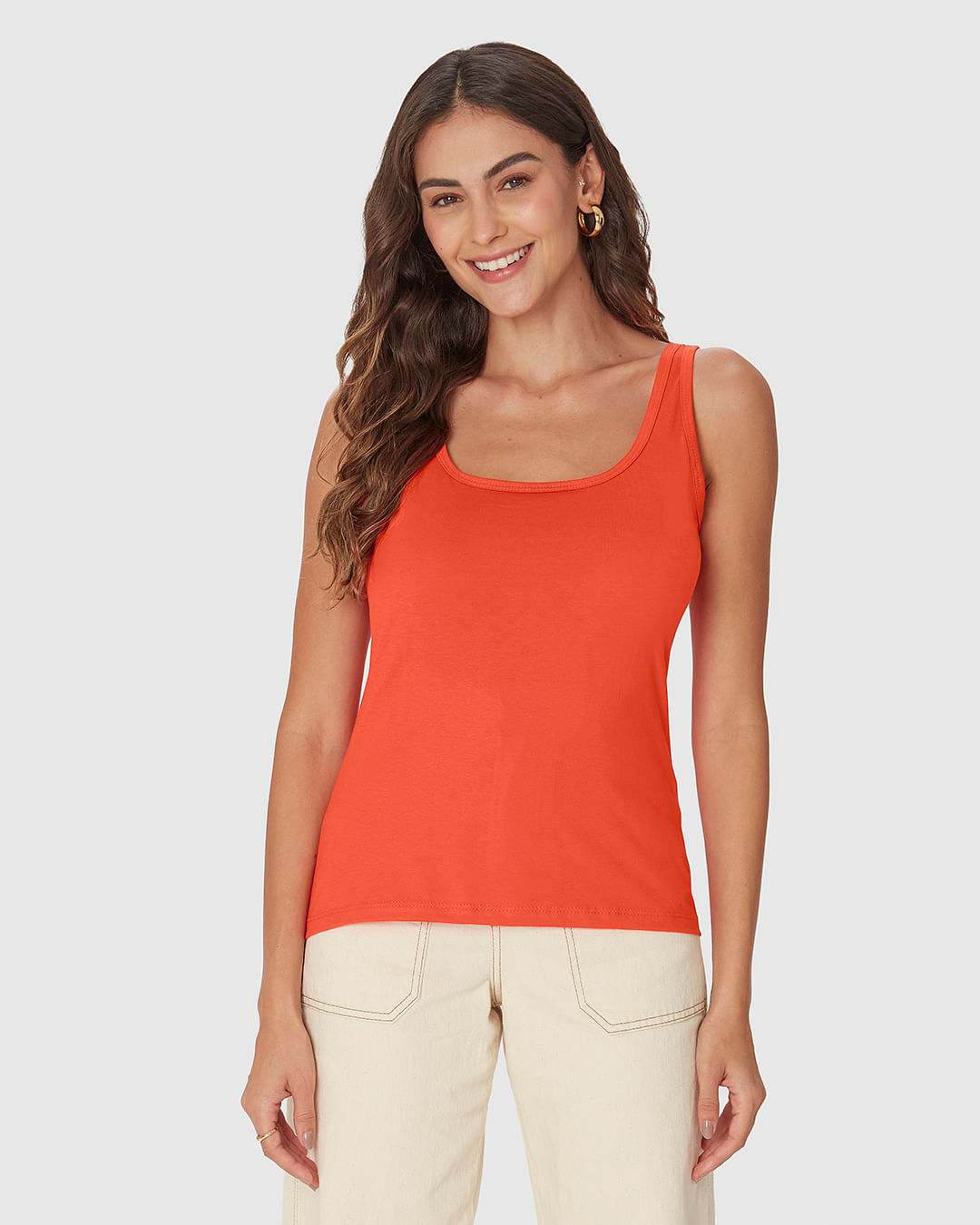 Regata Básica Feminina Decote U Em Malha Algodão Pima - Imagem 19