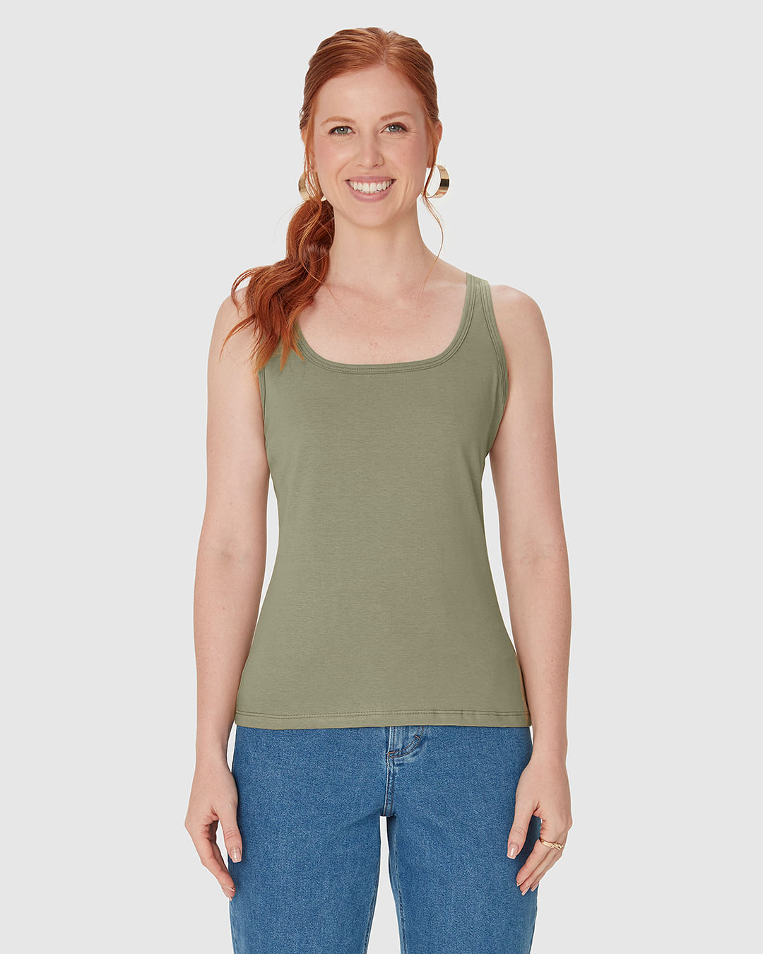 Regata Básica Feminina Decote U Em Malha Algodão Pima - Imagem 24